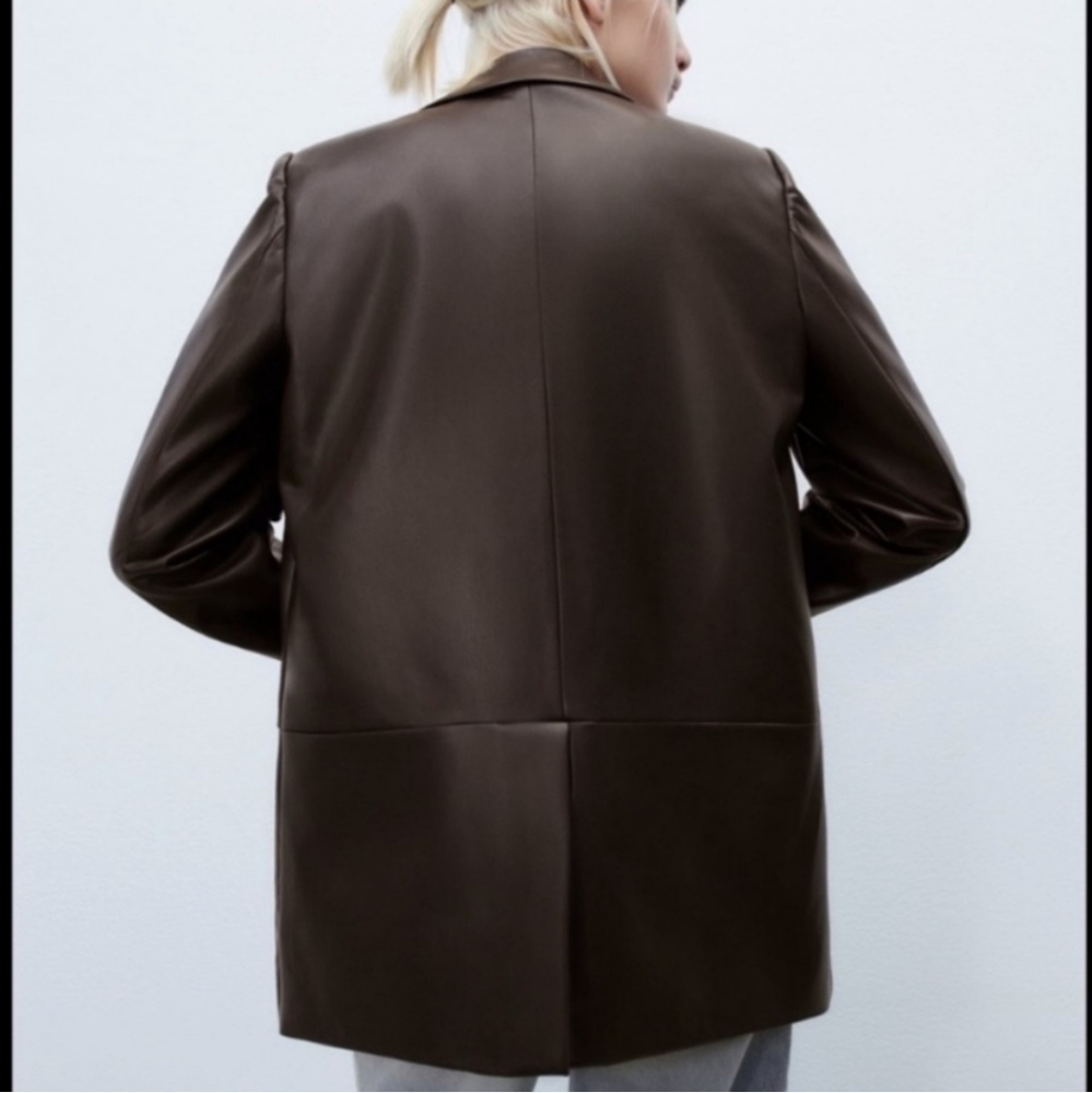 ZARA * Faux leather Oversized Straight blazer brown - Picture 14 of 15